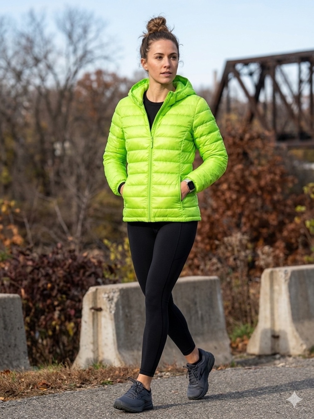 Aritzia TNA Neon Lime Packable Puffer Jacket